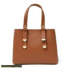 Woman's PU Leather Plain Top Handle Tote Handpag