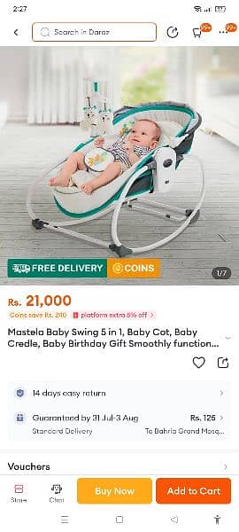 swing cot baby seat 5 in 1 for sale with box and all accessories 3