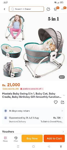 swing cot baby seat 5 in 1 for sale with box and all accessories 4