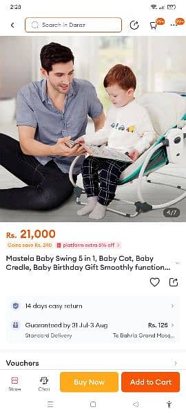 swing cot baby seat 5 in 1 for sale with box and all accessories 7