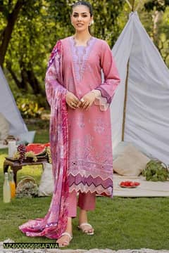 3 PC woman unstitched Embroidered Suit