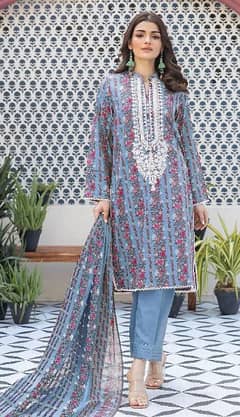 3 pics woman unstitched suit Linen printed suit