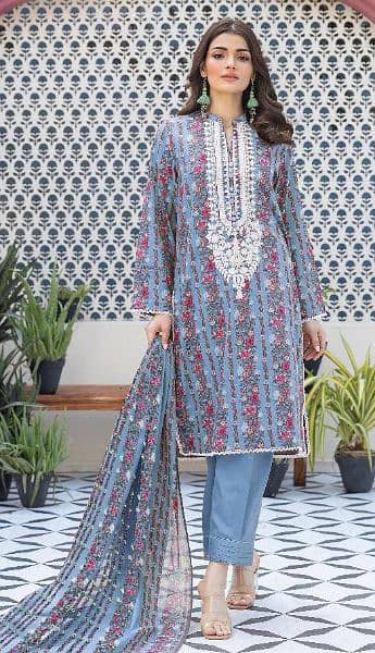 3 pics woman unstitched suit Linen printed suit 0