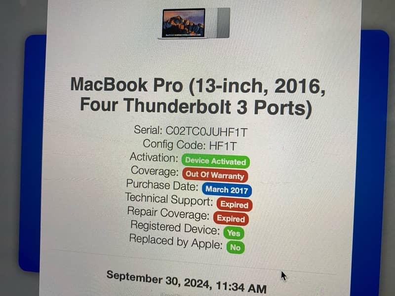 Macbook Pro 2016 16/512 CTO Model 12