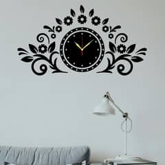 Flower design sticker analogue wall clock