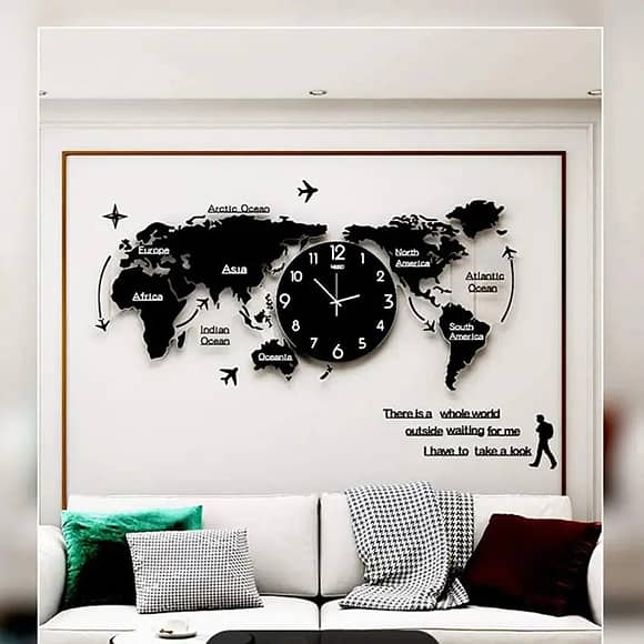 World Map Wooden Wall Clock Available 0