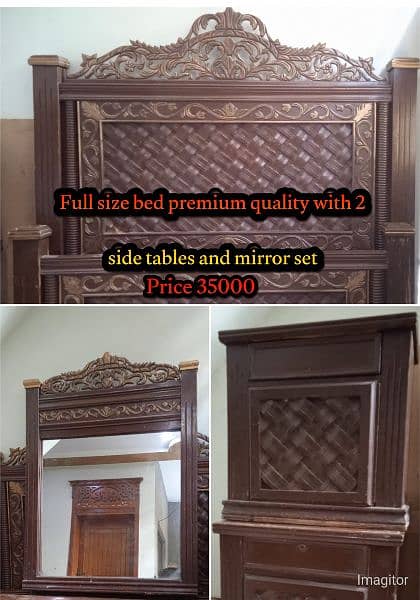 Full size bed with side tables and mirror set 3