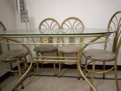 Iron. rod dinning table with 6 chairs+tea trolly