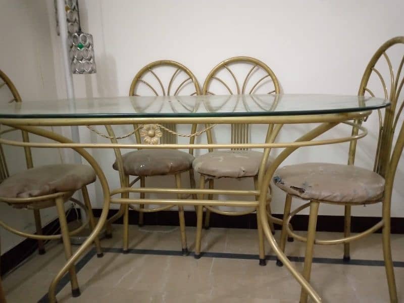 Iron. rod dinning table with 6 chairs+tea trolly 0