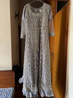 GREY HEAVY MOTI MAXI DRESS WITH DUPATTA AND PURSE