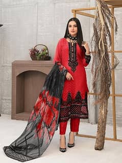 3 Pcs woman's unstitched Viscose Embroidered Suit