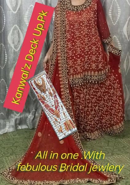 Splended Red Bridal LEHNGA fish tail with Elegant Matching JEWLERY 0