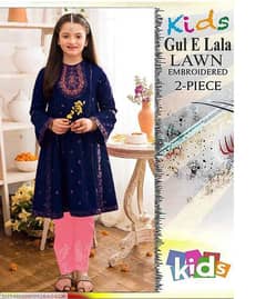 2 Pcs Girls lawn Embroidered  Unstitched Suit