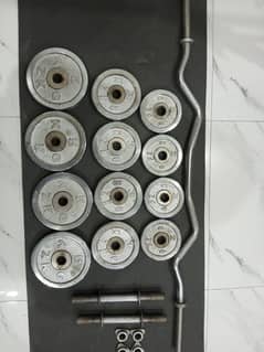 Gym Chrome plates with Dumbbells ,rods bench