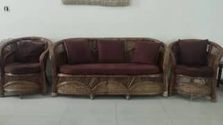 Cane Sofa with Tables