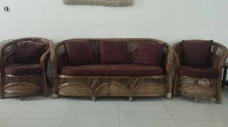 Cane Sofa with Tables 0