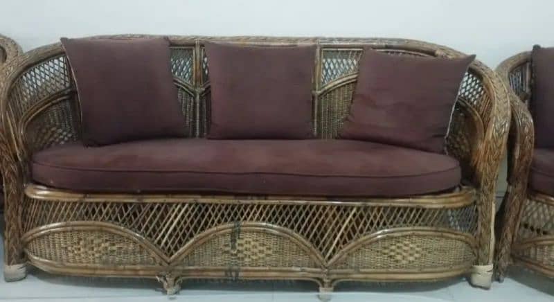 Cane Sofa with Tables 4