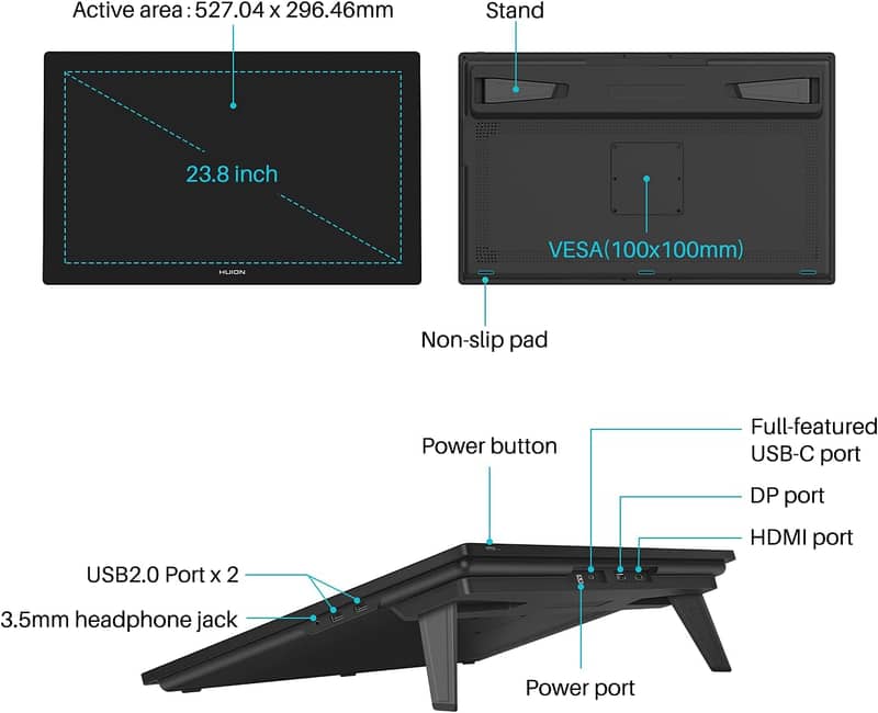 HUION Kamvas Pro 24 4K Graphics Tablet Pakistan - 140% sRGB 7