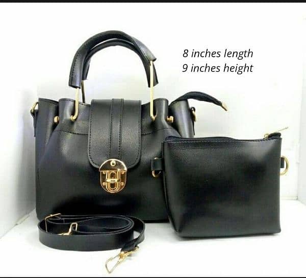 Women's PU Leather Plain Hand bag Set 1