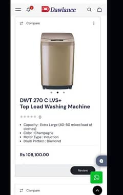 dawlance 270 C LVS+ Top load fully automatic Washing machine