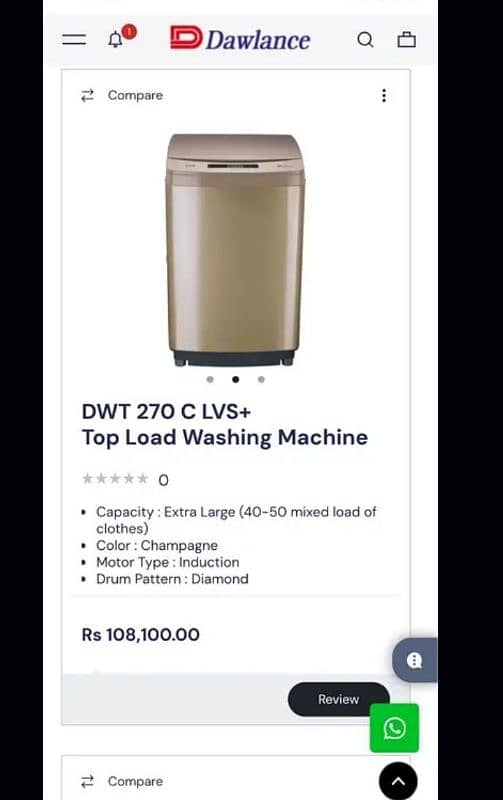 dawlance 270 C LVS+ Top load fully automatic Washing machine 0