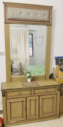 Bed with mattress and dressing table