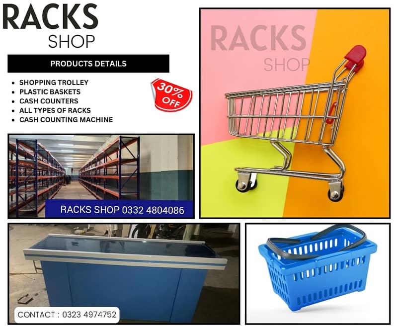 Wall Rack/ Store Rack/ Cash Counter/ Trolleys/ Baskets/ POS 17