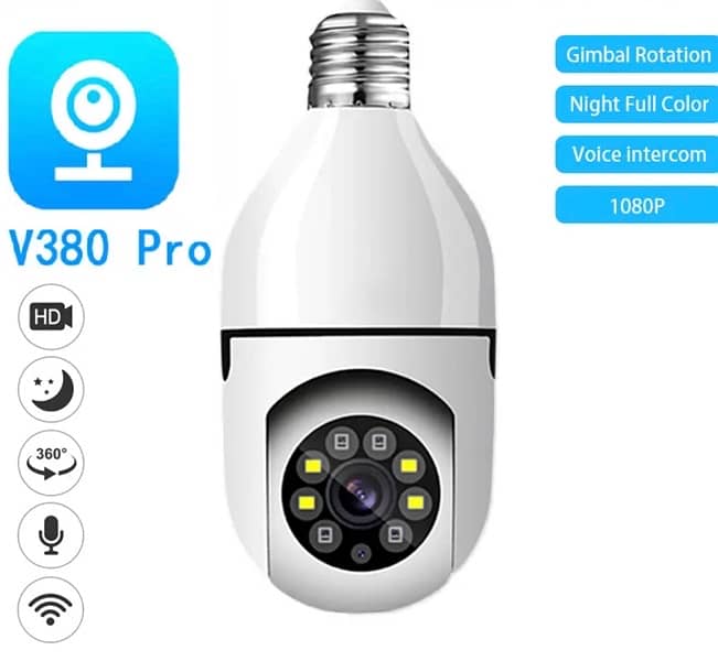 V380pro wifi bulb camera, 1080p, motion tracking, twoway talk, night v 0