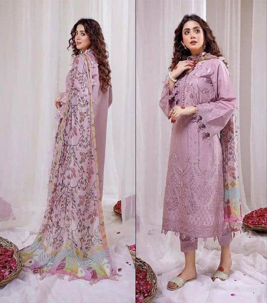 3 Pcs women's unstitched Dhanak embroider suit 0