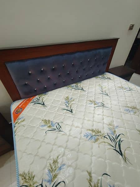 Queen size Wooden Bed With Spring Mattress And Two side Tables. 1