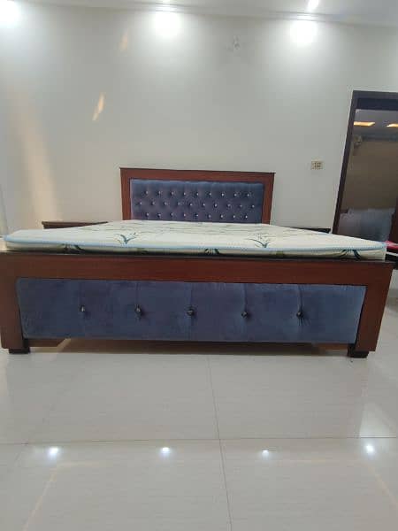 Queen size Wooden Bed With Spring Mattress And Two side Tables. 2