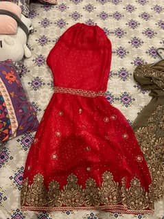 brown colour frock red colour sharara ache condion mein