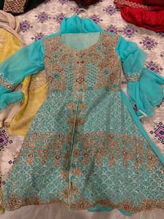 sky blue colour frok with trouser