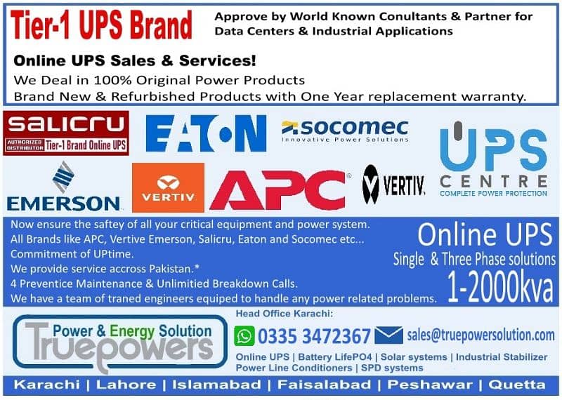 Repairing maintenance Online UPS socomec Eaton Emerson APC Riello SLA 1