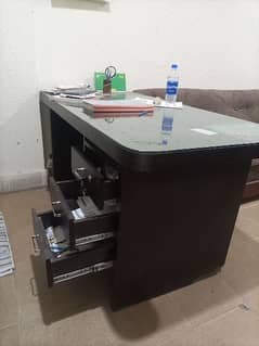 3 Tables, 1 side cupboard, and 1 office chair