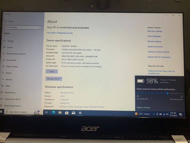 Acer C740 Intel 5th gen 4gb Ram 128gb SSD Windows 10 8