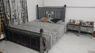 Iron Double Bed Black Silver color