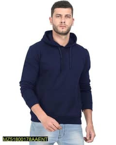 Man's Stitched Fleece Plain Hoodie Blue