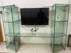 Modern 12mm glass TV trolley showcase for sale.