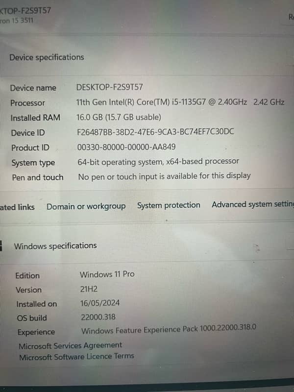 Dell inspiron core i5 11th gen 3511 16Gb 512Gb 10