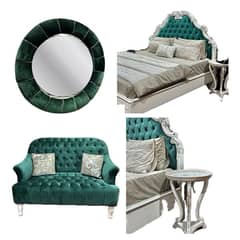 Complete 5pcs Modern style bedroom set in emerald green colour