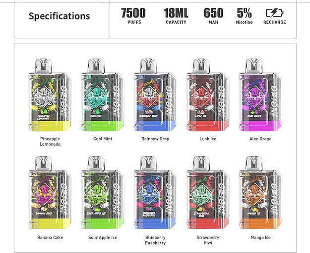 LOST VAPE ORION BAR 5% NIC RECHARGEABLE DISPOSABLE 7500 PUFFS VAP 5