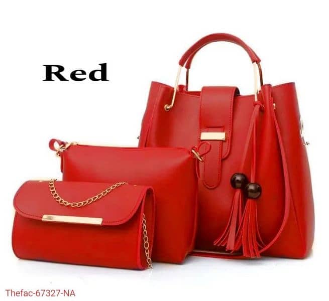 3pcs woman's leather plain hand bag set 1