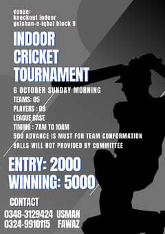 INDOOR CRICKET TOURNAMENT SAT & SUN