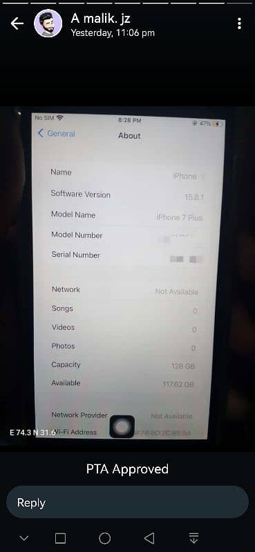 IPhone 7+ 128gb Glocy black with box same IMEI #. 6