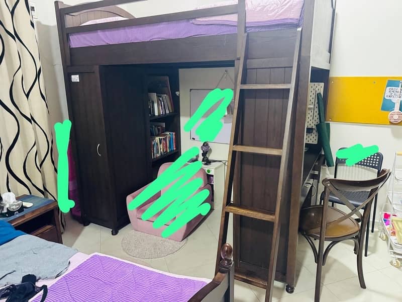 Habitt solid wood bunk bed with study chair and side table 3