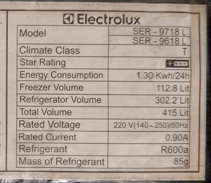 ELECTROLUX SHINE SERIES-9718 REFRIGERATOR, 18 Cubic Feet, 3