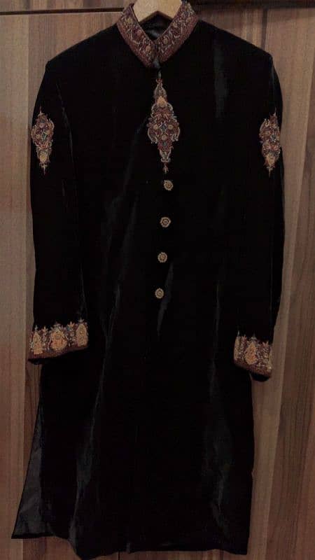 Groom luxury Shirwani velvet stuff Glosy Dark Black clr Valvet khusa 2