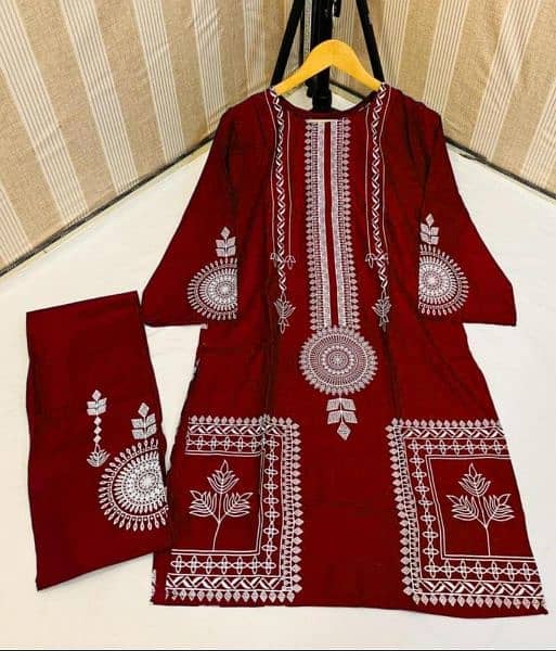 2 Pcs women's stitched linen printed suit 4