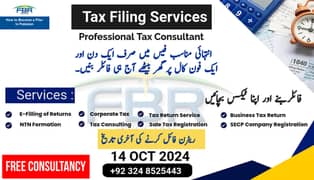 Sales Tax, Income Tax Return, Tax Consultant, FBR, Tax Filer, NTN,SECP